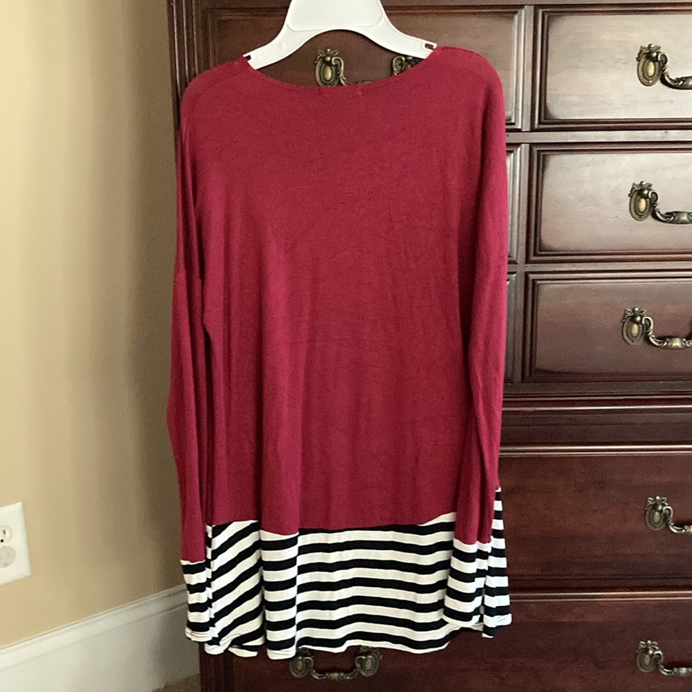 Woman’s shirt burgundy white and black stripes by Lollipop Star. Hardly wore. - Picture 3 of 10